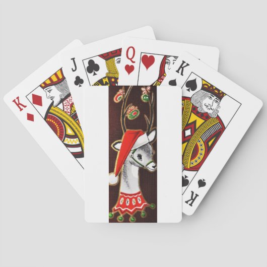 美しいヴィンテージの世紀半ばのトナカイ トランプ (裏面)
