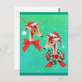 美しいヴィンテージの世紀半ばのトナカイ ポストカード (正面/裏面)