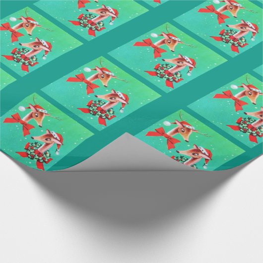 美しいヴィンテージの世紀半ばのトナカイ ラッピングペーパー (角)