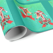 美しいヴィンテージの世紀半ばのトナカイ ラッピングペーパー (ロールコーナー)