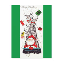 美しいヴィンテージの世紀半ばサンタ及びトナカイ