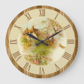 美しいヴィンテージの国のコテージ場面木 ラージ壁時計 (正面)