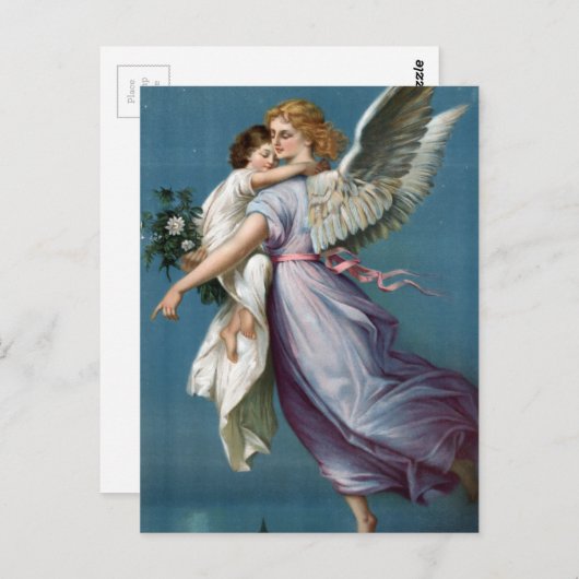美しいヴィンテージの天使と子供の天国へのアート ポストカード (正面/裏面)