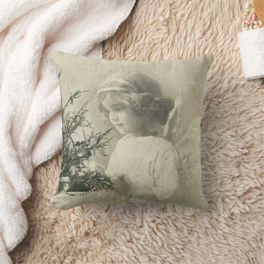 美しいヴィンテージの天使のクリスマスのプリントの枕 クッション (ブランケット)