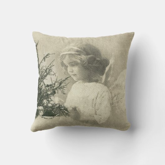 美しいヴィンテージの天使のクリスマスのプリントの枕 クッション (裏面)