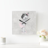 美しいヴィンテージの女の赤ちゃん スクエア壁時計 (ホーム)