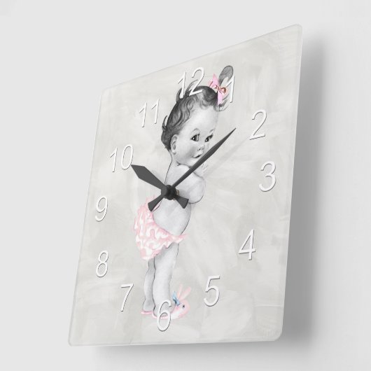 美しいヴィンテージの女の赤ちゃん スクエア壁時計 (傾斜)