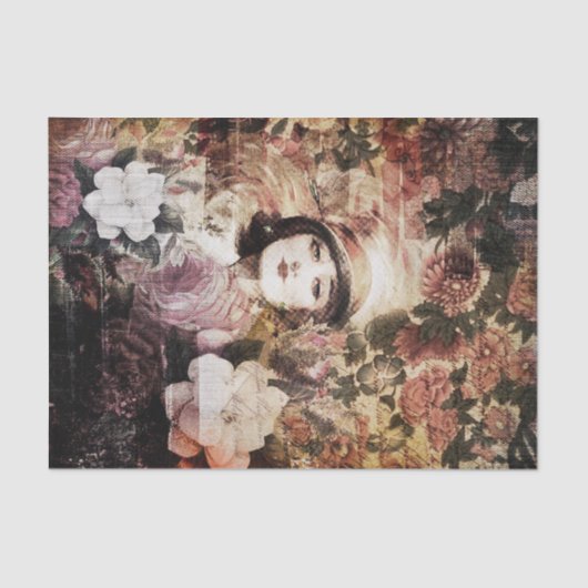 美しいヴィンテージの女性の花の抽象芸術 薄葉紙 (正面)