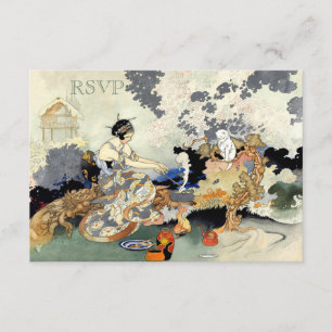 美しいヴィンテージの日本のな園遊会RSVP 出欠カード