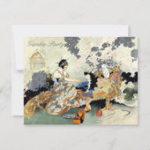 美しいヴィンテージの日本のな誕生日の園遊会 招待状 (正面)