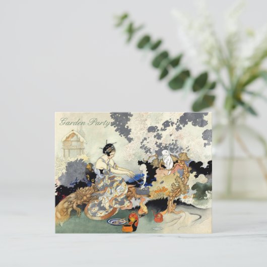 美しいヴィンテージの日本のな誕生日の園遊会 招待状 (スタンド正面)