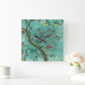 美しいヴィンテージの旧式な花の木の蝶 スクエア壁時計 (ホーム)