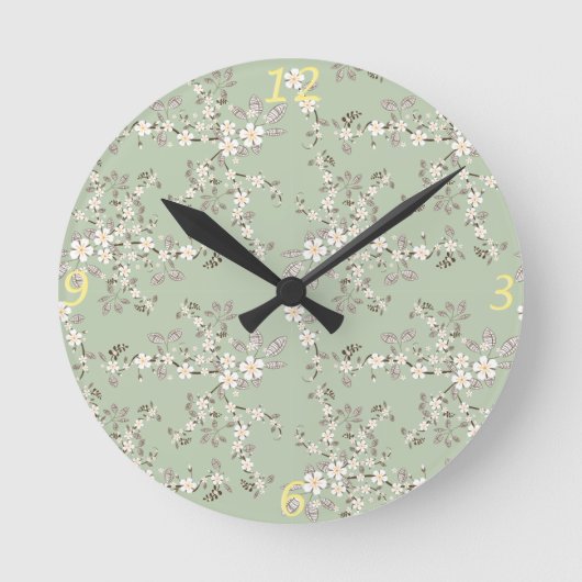 美しいヴィンテージの木には白い花が咲く ラウンド壁時計 (正面)