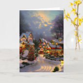 美しいヴィンテージの町がクリスマスを祝うブランクカード カード (黄色い花)