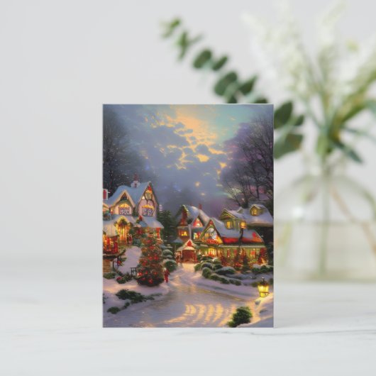 美しいヴィンテージの祝町のクリスマス空白の ポストカード (スタンド正面)