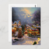 美しいヴィンテージの祝町のクリスマス空白の ポストカード (正面/裏面)