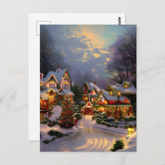 美しいヴィンテージの祝町のクリスマス空白の ポストカード (正面/裏面)