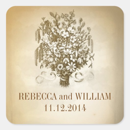 美しいヴィンテージの結婚式のシール スクエアシール (正面)