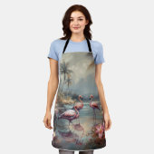 美しいヴィンテージの絵画植物性フラミンゴ エプロン (着用した状態)