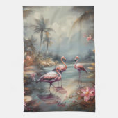 美しいヴィンテージの絵画植物性フラミンゴ キッチンタオル (縦)