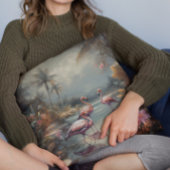 美しいヴィンテージの絵画植物性フラミンゴ クッション