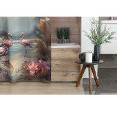 美しいヴィンテージの絵画植物性フラミンゴ シャワーカーテン