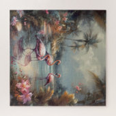 美しいヴィンテージの絵画植物性フラミンゴ ジグソーパズル (横)