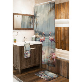 美しいヴィンテージの絵画植物性フラミンゴ バスマット