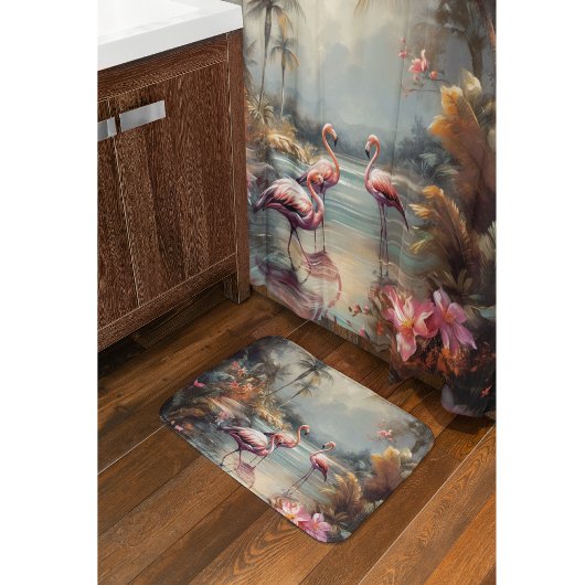 美しいヴィンテージの絵画植物性フラミンゴ バスマット