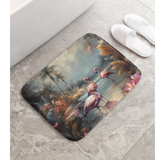 美しいヴィンテージの絵画植物性フラミンゴ バスマット