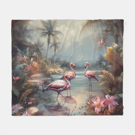 美しいヴィンテージの絵画植物性フラミンゴ フリースブランケット (正面(横))
