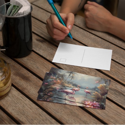 美しいヴィンテージの絵画植物性フラミンゴ ポストカード