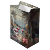 美しいヴィンテージの絵画植物性フラミンゴ ミディアムペーパーバッグ (正面アングル)