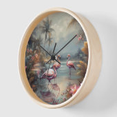 美しいヴィンテージの絵画植物性フラミンゴ 壁時計 (傾斜)