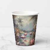 美しいヴィンテージの絵画植物性フラミンゴ 紙コップ (裏面)