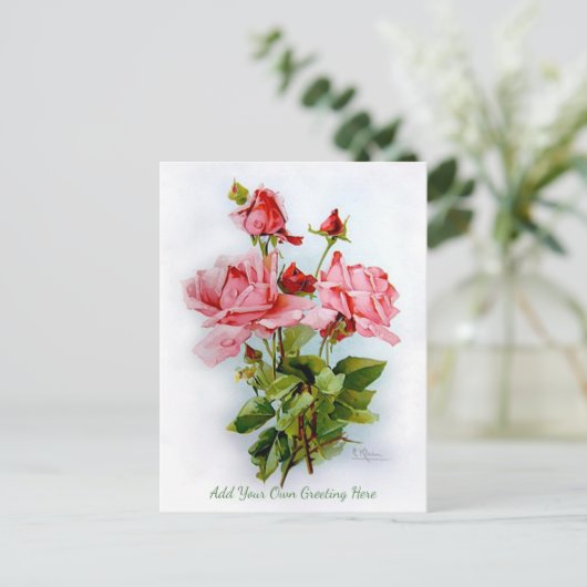 美しいヴィンテージの花あなた自身の挨拶を追加 ポストカード (スタンド正面)
