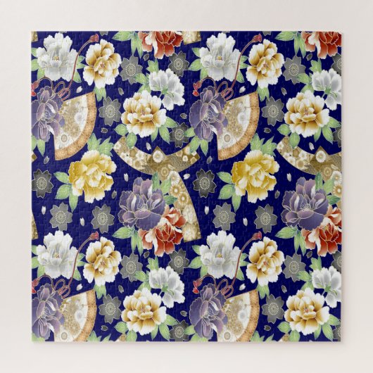 美しいヴィンテージの花とファン ジグソーパズル (縦)