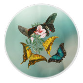 美しいヴィンテージの花と蝶の緑 セラミックノブ (正面)