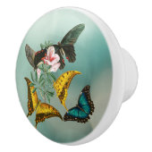 美しいヴィンテージの花と蝶の緑 セラミックノブ (右)