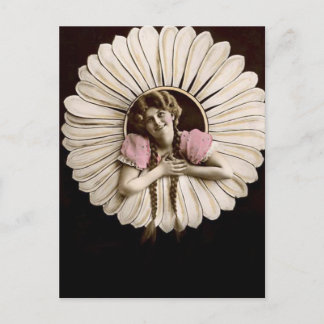 美しいヴィンテージの花の女性 ポストカード