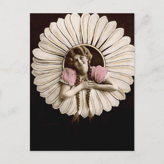 美しいヴィンテージの花の女性 ポストカード (正面)