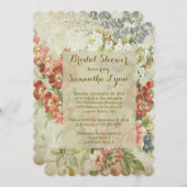 美しいヴィンテージの花柄のブライダルシャワー 招待状 (正面/裏面)