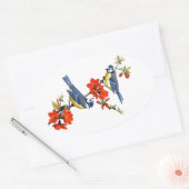 美しいヴィンテージの花紅花鳥 楕円形シール (封筒)