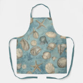 美しいヴィンテージの貝殻が青 エプロン (正面)
