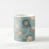 美しいヴィンテージの貝殻が青 コーヒーマグカップ (中央)