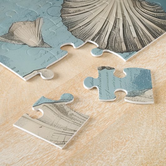 美しいヴィンテージの貝殻が青 ジグソーパズル (側面)