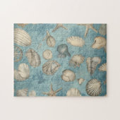 美しいヴィンテージの貝殻が青 ジグソーパズル (横)