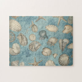 美しいヴィンテージの貝殻が青 ジグソーパズル