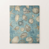 美しいヴィンテージの貝殻が青 ジグソーパズル (縦)