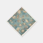 美しいヴィンテージの貝殻が青 スタンダードカクテルナプキン (角)